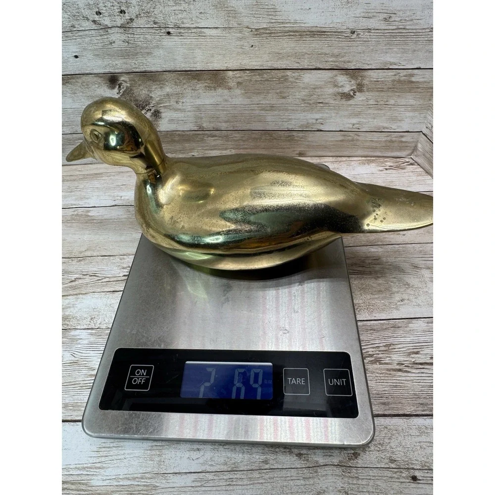 Vintage Solid Brass Duck Figurine Mid Century MCM Decorative - 10.5